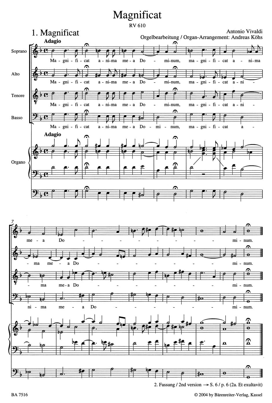 Magnificat Rv 610 611 Vivaldi Partition