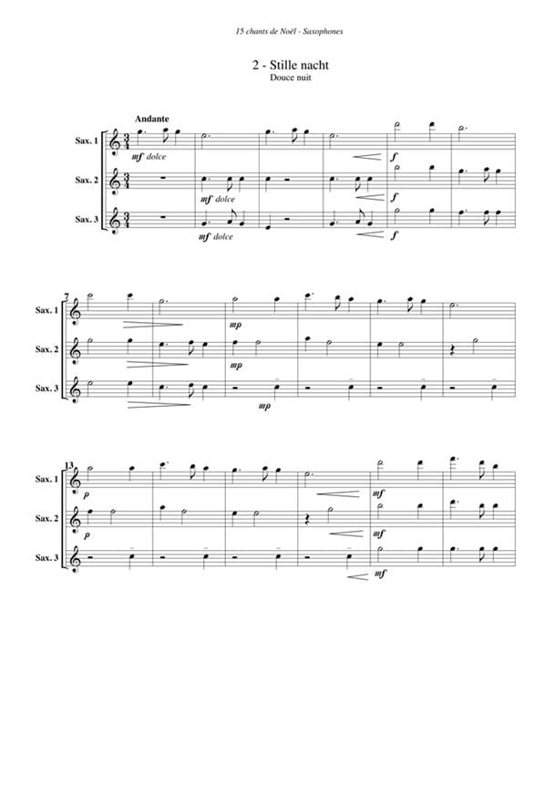 15 chants de Noël - Noël - Partition - Saxophone - laflutedepan.com